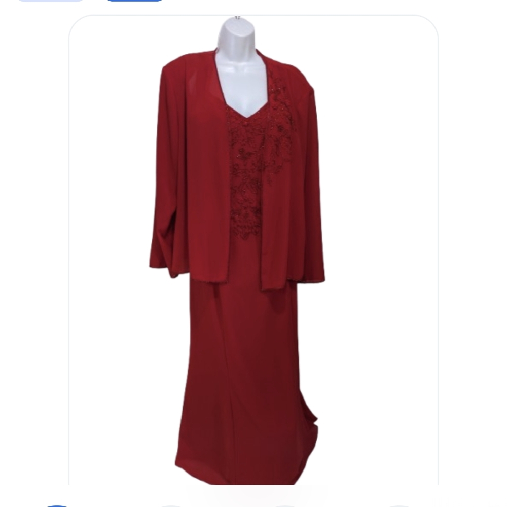 NWT Channa 2 Piece Formal Gown Dress 3X Red Beaded Maxi #7111